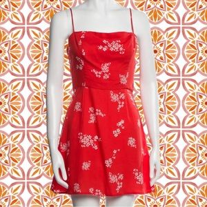 EUC Reformation Orange and White Cherry Blossom Floral A-line Mini Dress, Size 4